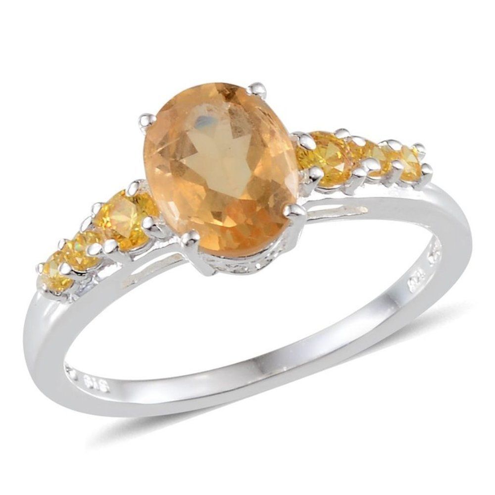 Brazilian Citrine Simulated Diamond Sterling Ring